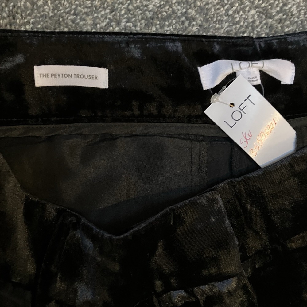 NWT LOFT Pants Women's Sz 12 Black The Peyton Trouser Crushed Velvet Wide Leg - Picture 4 of 7